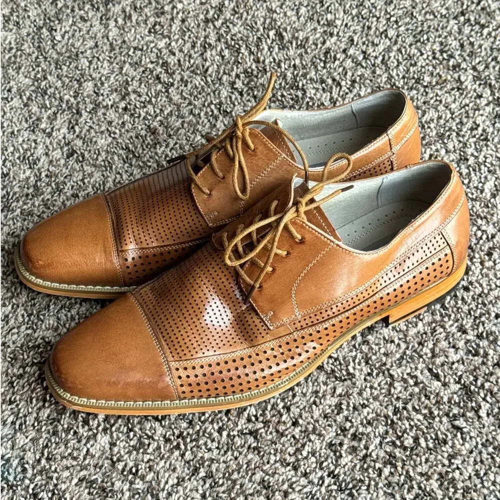 Giovanni Men’s Cap Toe Perforated Dress Shoes Tan Leather US 8.5